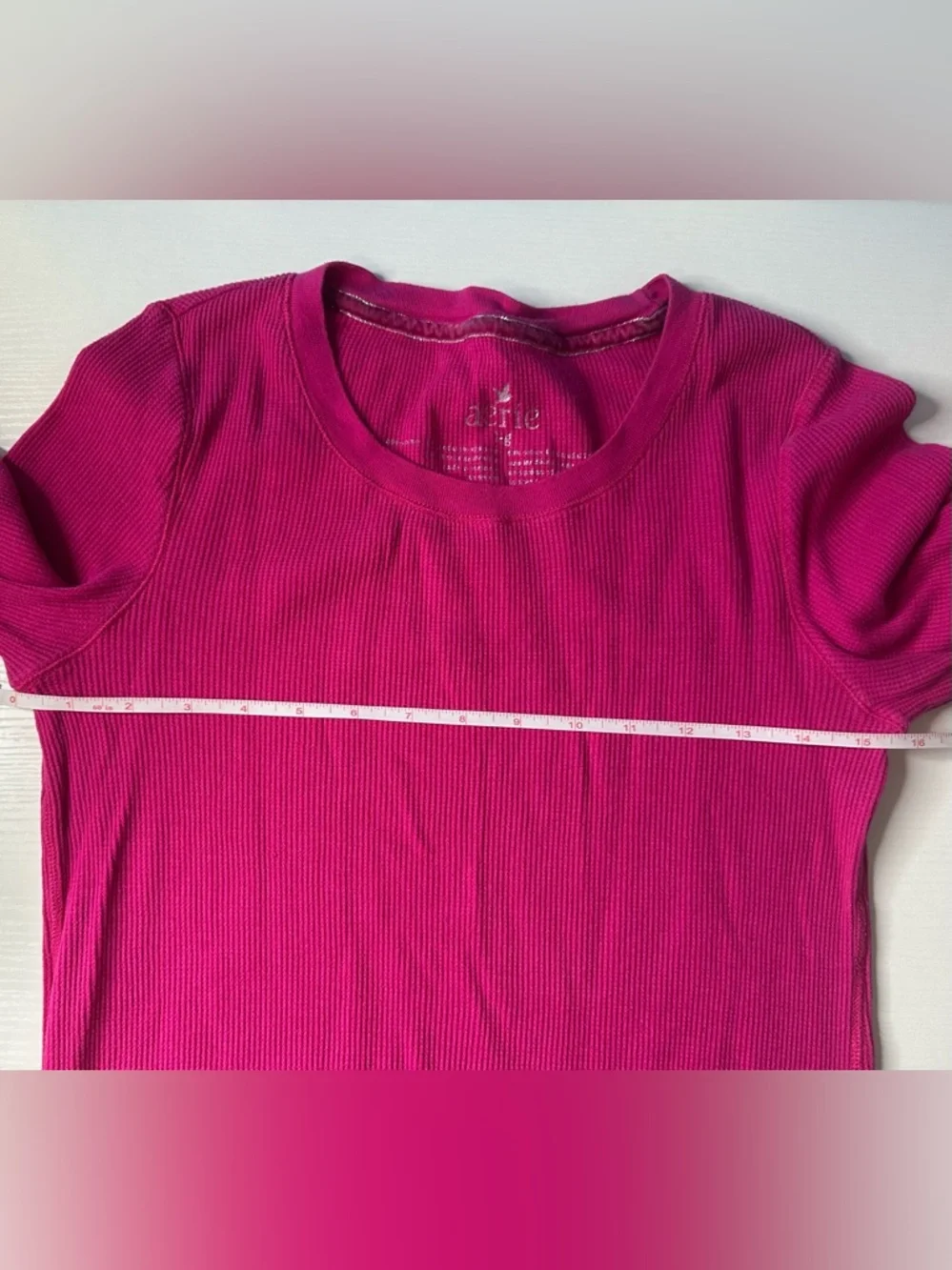 aerie Bright Pink Long-Sleeve Waffle-Knit Crewneck Top